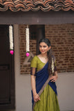 IMD - Pooja Olive Green with Navy Blue Handlom Halfsaree