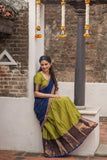 IMD - Pooja Olive Green with Navy Blue Handlom Halfsaree