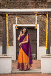 IMD - Pooja Orange with Purple Handlom Halfsaree