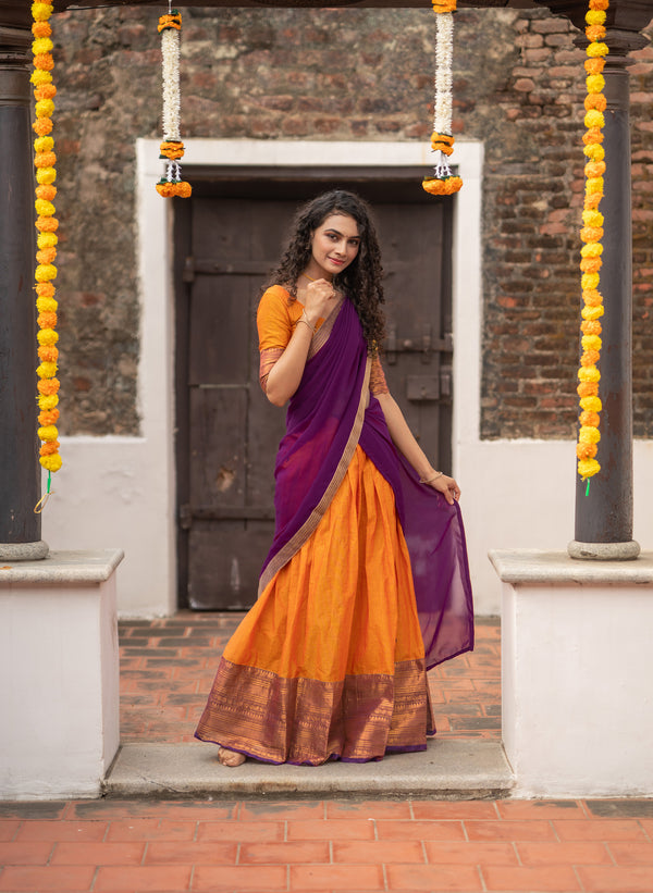 IMD - Pooja Orange with Purple Handlom Halfsaree