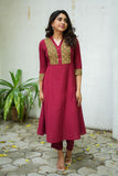 Pranazhini Maroon Kurta Set (Set of 2)