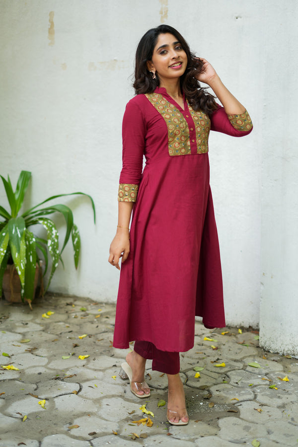 Pranazhini Maroon Kurta Set (Set of 2)