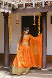 Sanam Orange Brocade Croptop with Skirt (Set of 3)