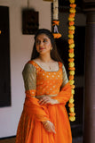 Sanam Orange Brocade Croptop with Skirt (Set of 3)