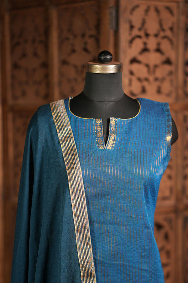 Kanimozhi Teal Chettinad Cotton Kurti Set ( Set of 2 )