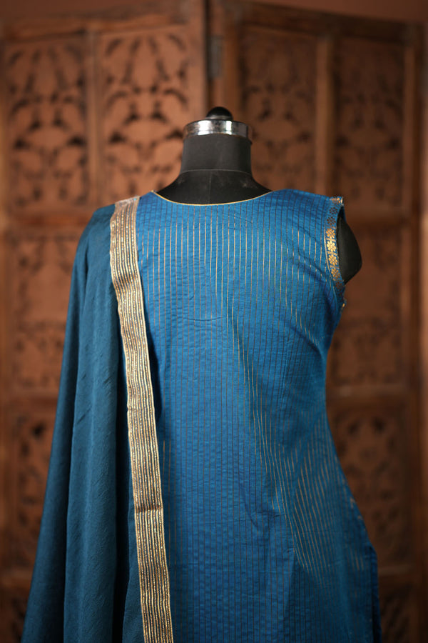 Kanimozhi Teal Chettinad Cotton Kurti Set ( Set of 2 )