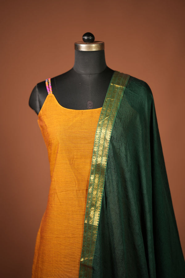 Poonguzhali Mustard Sleeveless Chettinad Cotton Kurti Set ( Set of 2 )