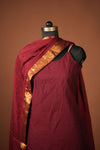 Riddhi Maroon Sleeveless Chettinad Cotton Kurti Set ( Set of 2 )