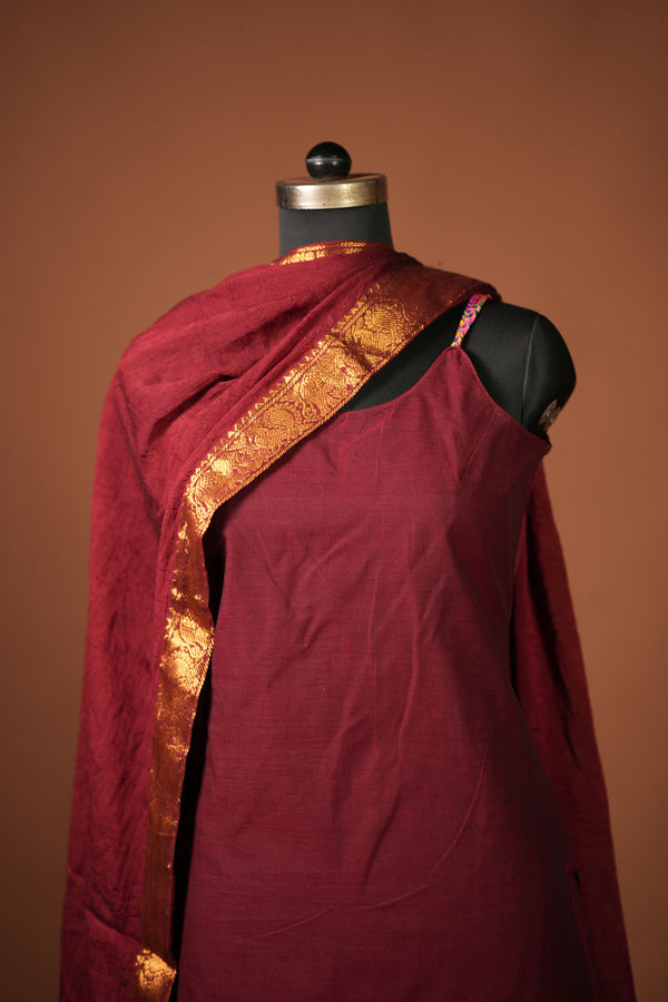 Riddhi Maroon Sleeveless Chettinad Cotton Kurti Set ( Set of 2 )