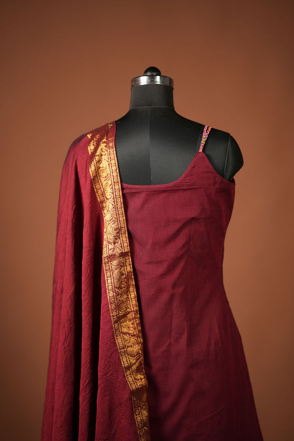 Riddhi Maroon Sleeveless Chettinad Cotton Kurti Set ( Set of 2 )