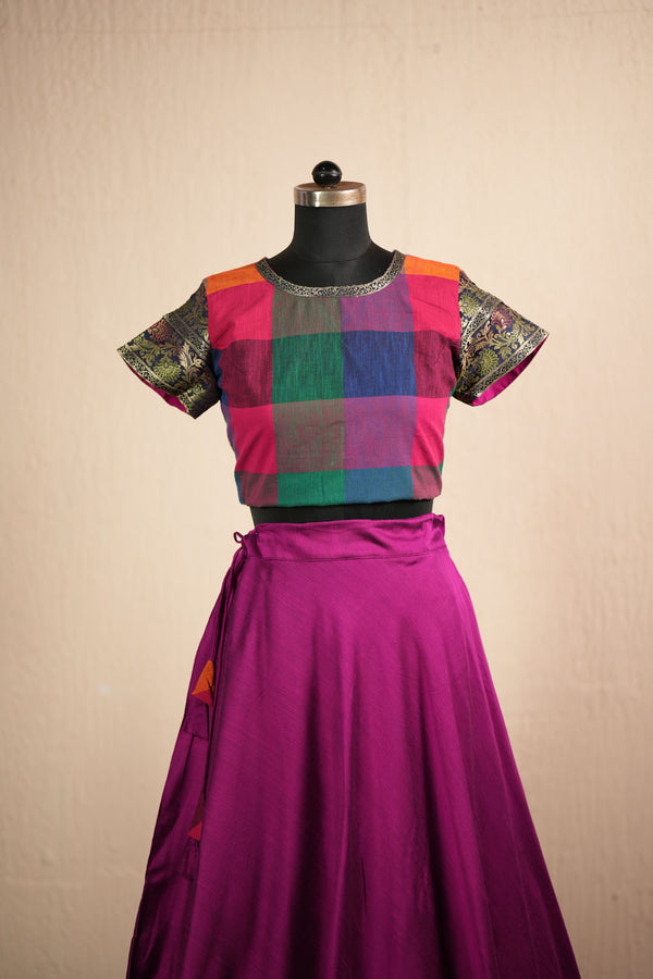 Thendral Plain Magenta Croptop and Skirt ( Set of 2 )