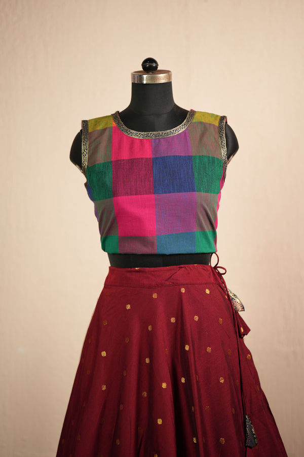 Thendral Maroon Sleeveless Croptop and Skirt (Set of 2 )