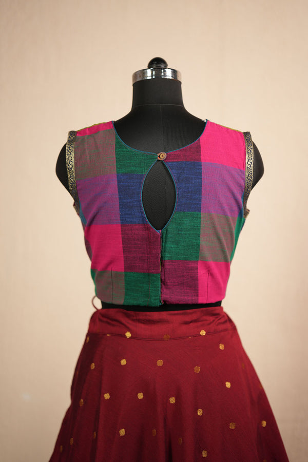 Thendral Maroon Sleeveless Croptop and Skirt (Set of 2 )