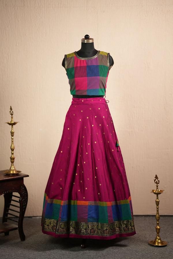 Thendral Magenta Sleeveless Croptop and Skirt (Set of 2 )