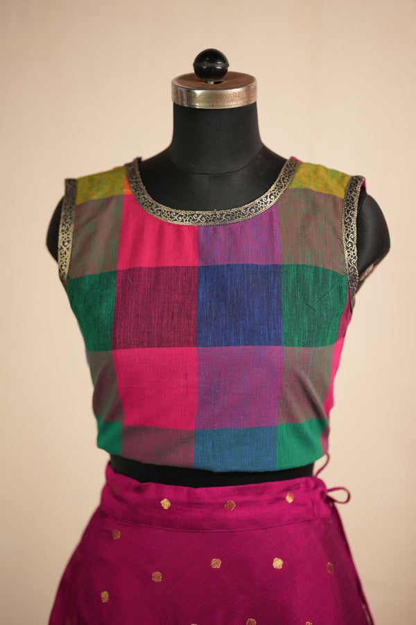 Thendral Magenta Sleeveless Croptop and Skirt (Set of 2 )