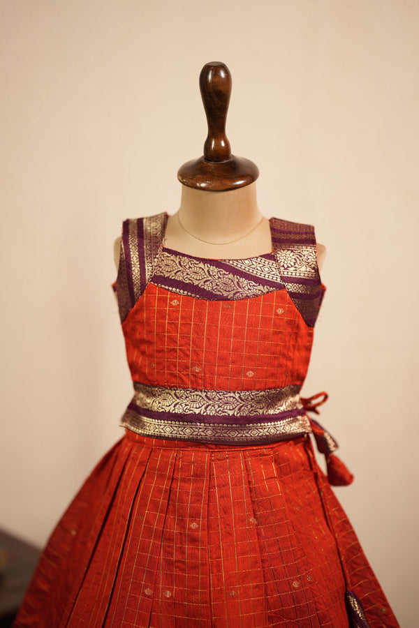 Malathi Orange Checks Lehenga Mini (Set of 2 )