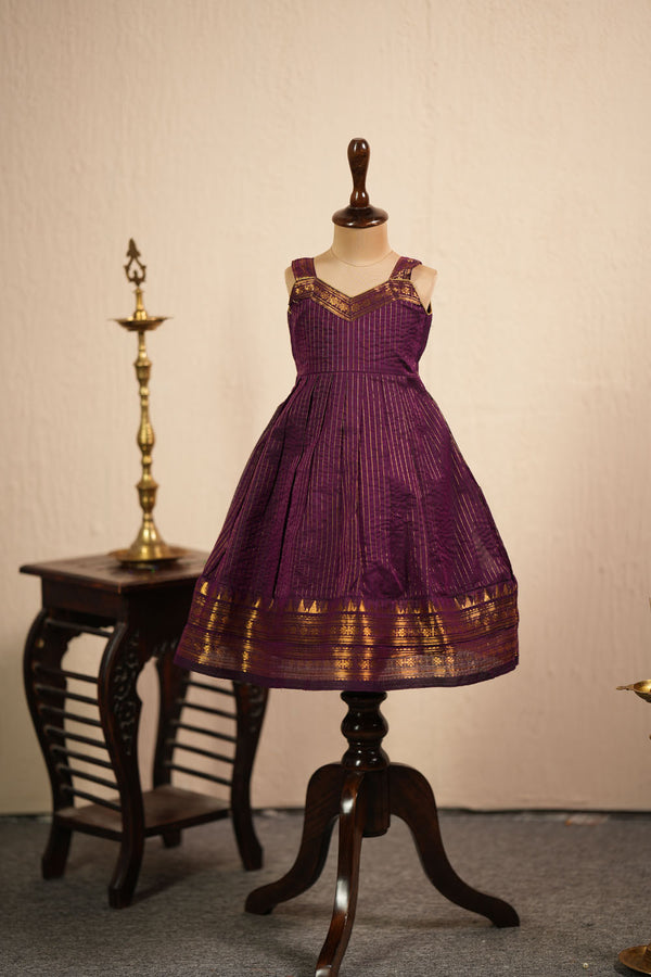 Kanimozhi Wine Chettinad Cotton Frock Mini
