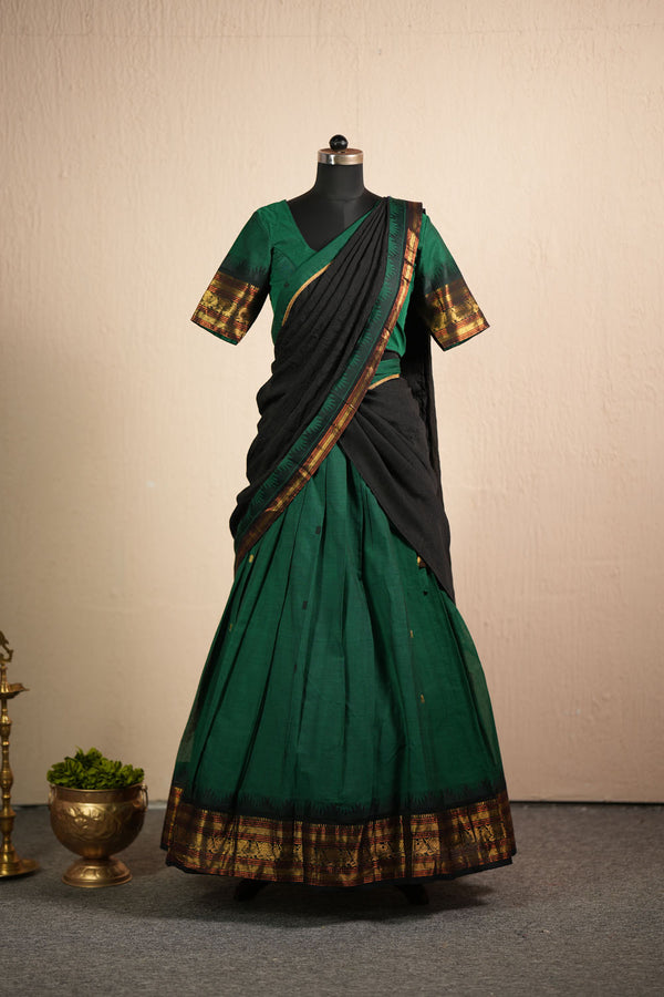 Madhuri Green Chettinad Cotton Halfsaree (Set of 3 )