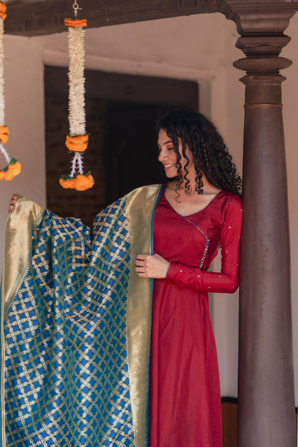 Shreya Maroon with Blue Co-Ord Set (Set of 3)