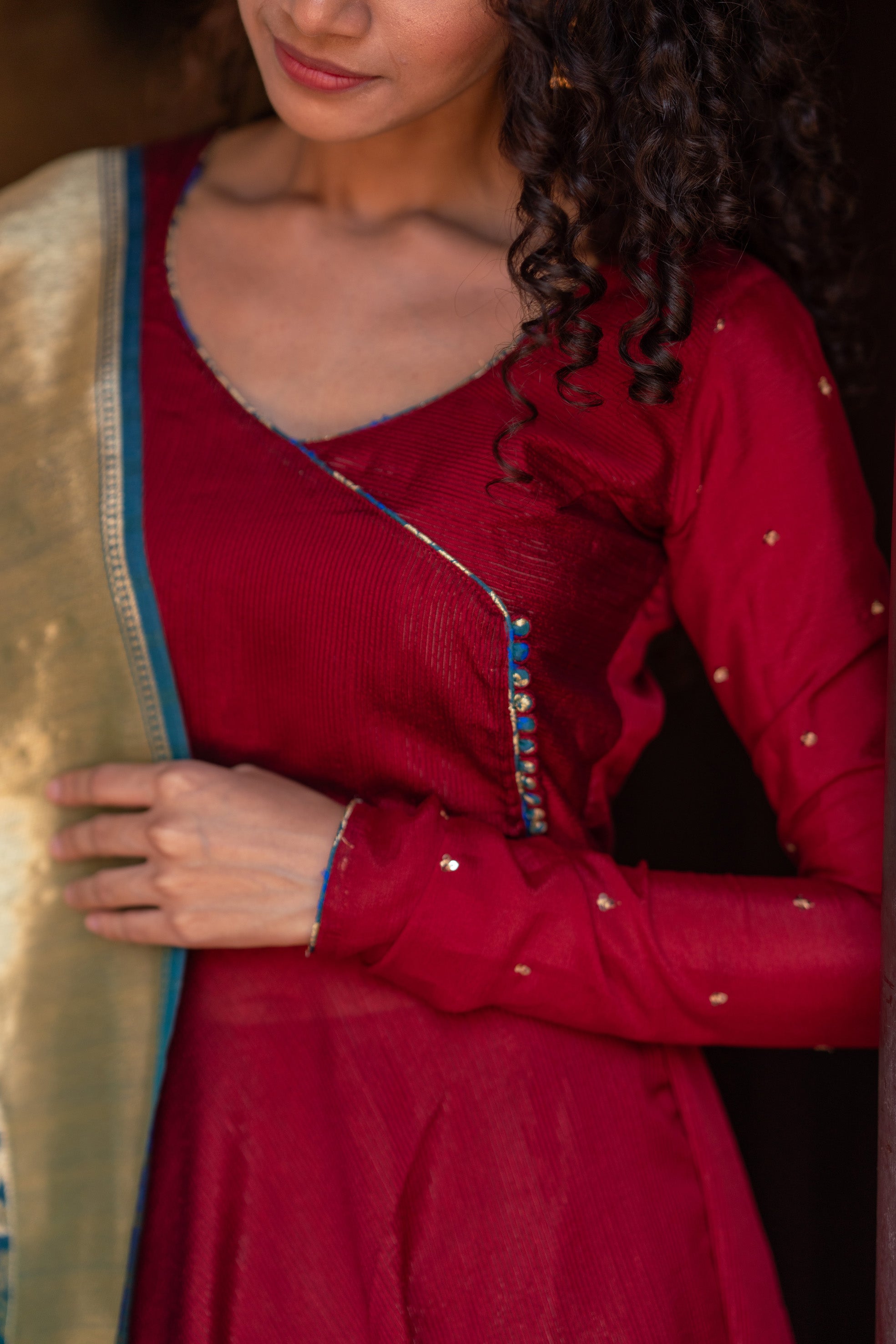 Shreya Maroon with Blue Co-Ord Set (Set of 3)