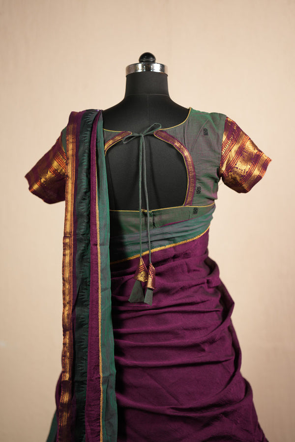 Madhuri Peacock Green Chettinad Cotton Halfsaree (Set of 3 )