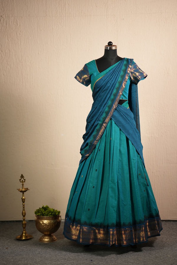 Madhuri Blue Chettinad Cotton Halfsaree (Set of 3 )