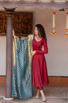 Shreya Maroon with Blue Co-Ord Set (Set of 3)