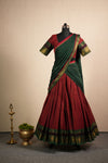 Sana Red Checks Chettinad Cotton Halfsaree (Set of 3)