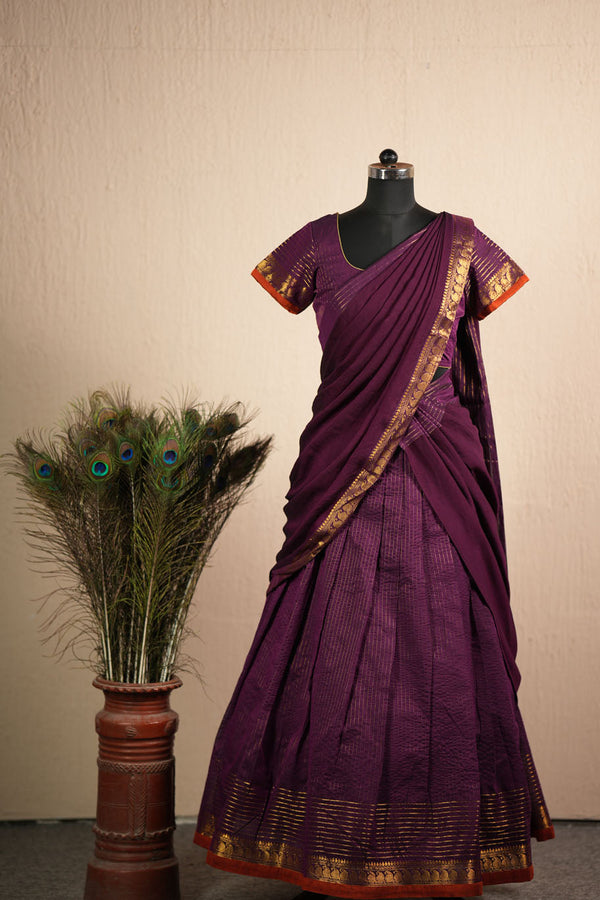 Venba Wine Chettinad Cotton Halfsaree (Set of 3 )
