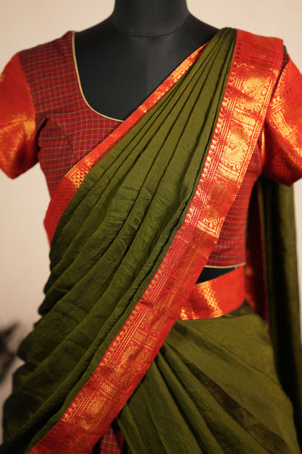 Daksha Brown Checks Chettinad Cotton Halfsaree (Set of 3 )