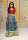 Thulsi Maroon and Blue Crop top with Skirt