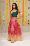 Thulsi Green and Maroon Crop top with Skirt