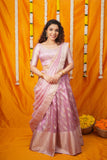 Aalaya Pink Banarasi Organza Half Saree Set