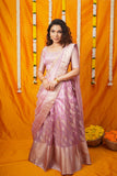 Aalaya Pink Banarasi Organza Half Saree Set