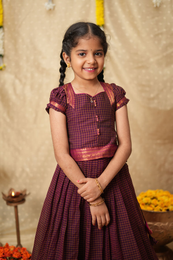 Esha Wine check Lehenga Mini (Set of 2)