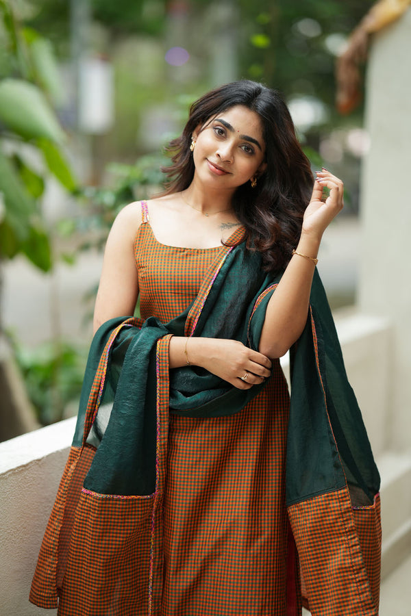 Narmada Rust with Green Kurti (Set of Top & Dupatta)