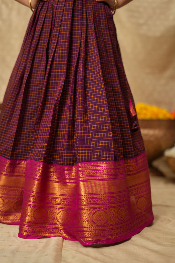 Esha Wine check Lehenga Mini (Set of 2)