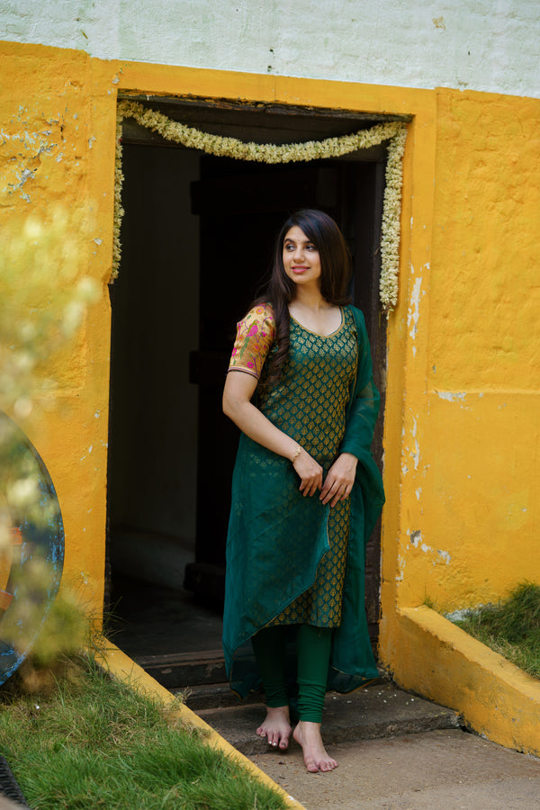 Smriti Green Brocade Kurti Set