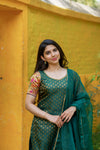 Smriti Green Brocade Kurti Set