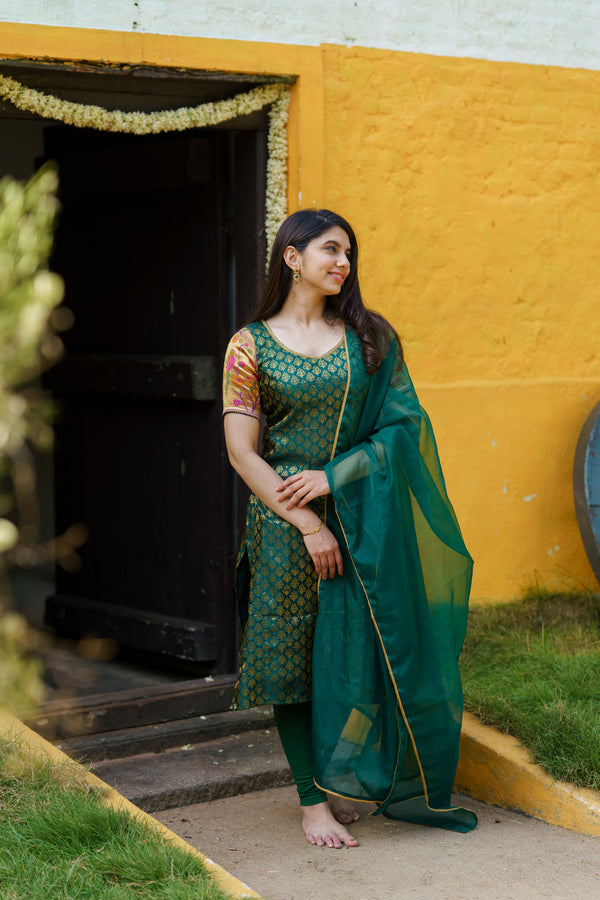 Smriti Green Brocade Kurti Set