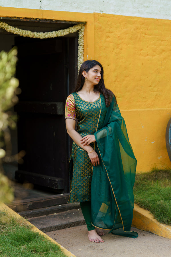 Smriti Green Brocade Kurti Set