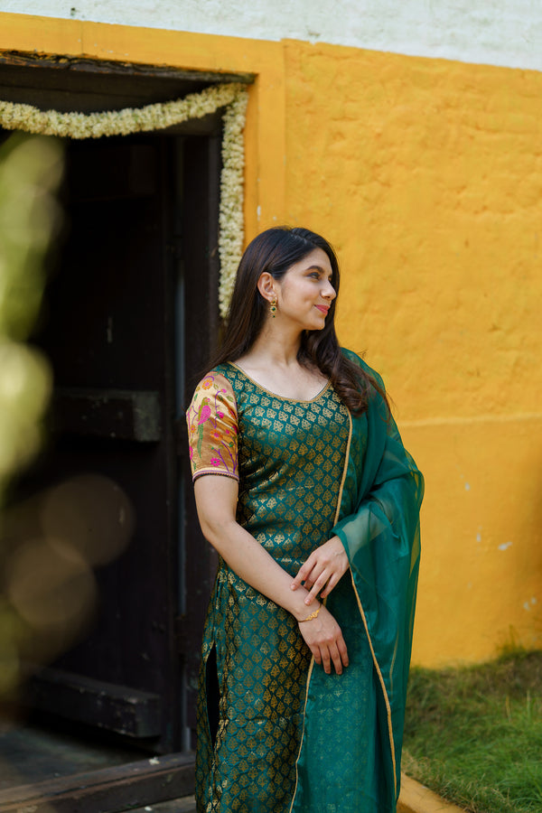 Smriti Green Brocade Kurti Set