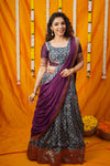 Agalvili Wine & Blue Dola Silk Printed Lehenga Set