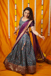 Agalvili Wine & Blue Dola Silk Printed Lehenga Set