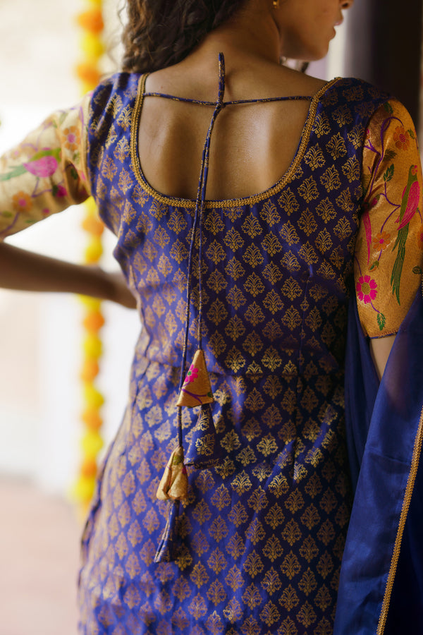 Smriti Navy Blue Brocade Kurti Set