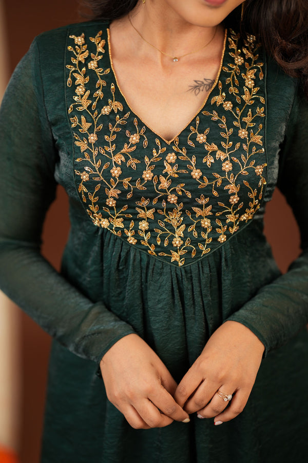 Upasanna Bottle Green Kurta Set (Set of 2)