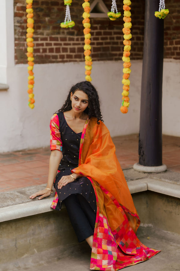 Poonam Black Mom & Me Combo | Handcrafted Festive Mother Daughter Ethnic Wear by Ekanta Studio | Mom 06