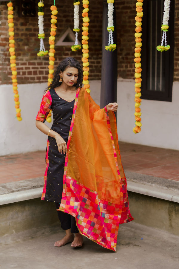 Poonam Black Mom & Me Combo | Handcrafted Festive Mother Daughter Ethnic Wear by Ekanta Studio | Mom 01