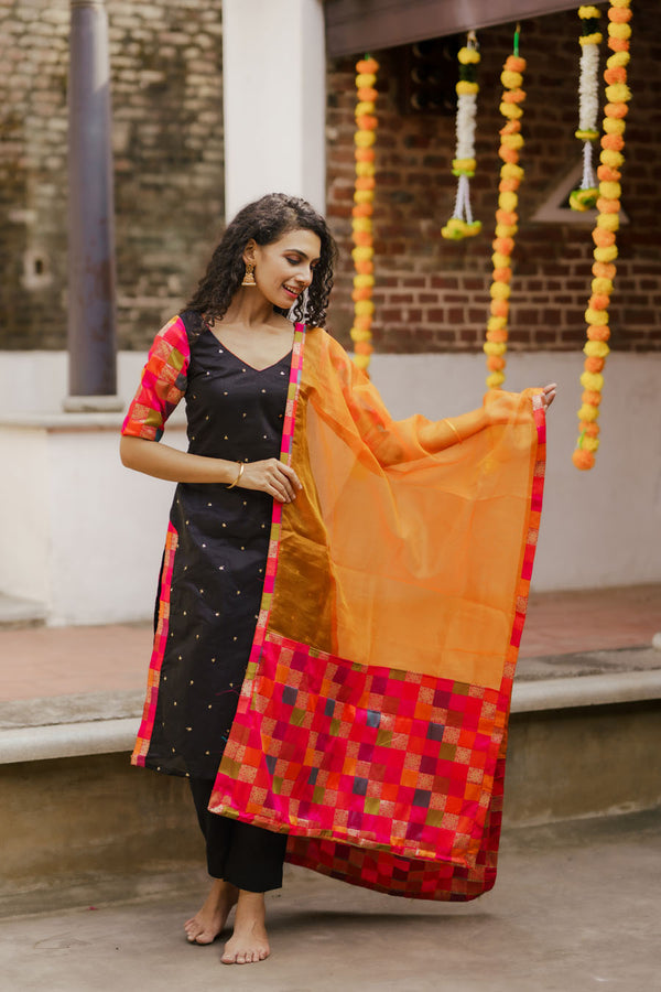 Poonam Black Mom & Me Combo | Handcrafted Festive Mother Daughter Ethnic Wear by Ekanta Studio | Mom 03