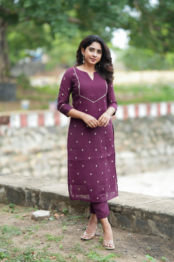 Meera Wine Kurti Set (Set of 2)